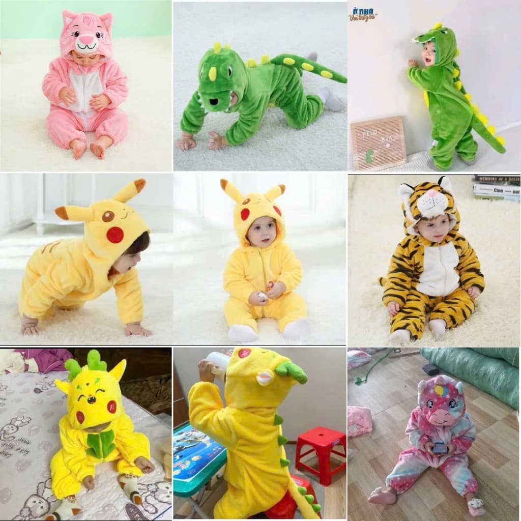 body khủng long lông ,hổ lông,pikachu lông,rồng vàng lông nhung xịn xò cho bé