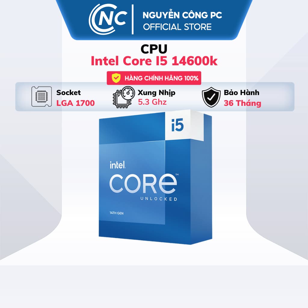 CPU Intel Core i5-14600K / 14600KF (UP TO 5.3Ghz, 14 NHÂN 20 LUỒNG, 24MB CACHE, 125W) - Hàng New - BH 36 tháng