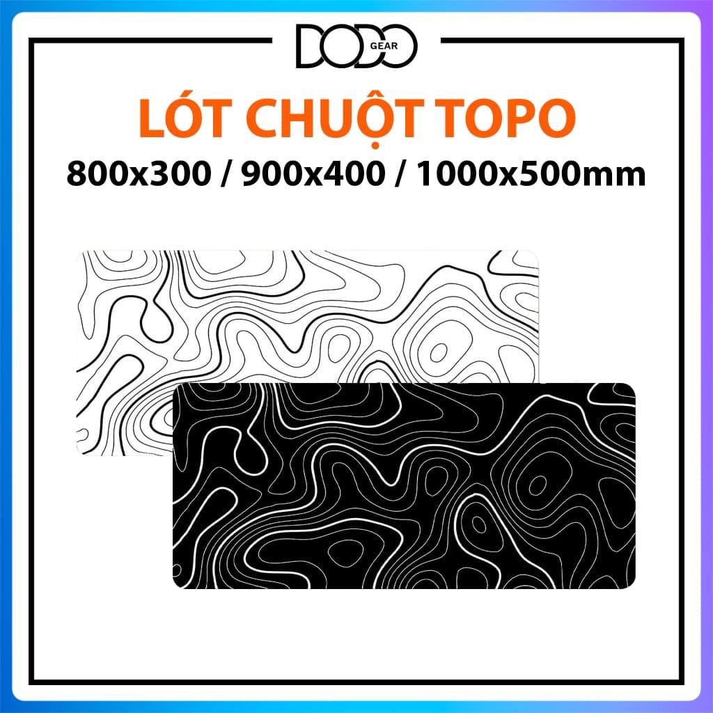 Lót chuột họa tiết Topography minimalist MP002 dày 3mm chống trơn trượt lót chuột máy tính 800x300mm 900x400mm DoDo Gear