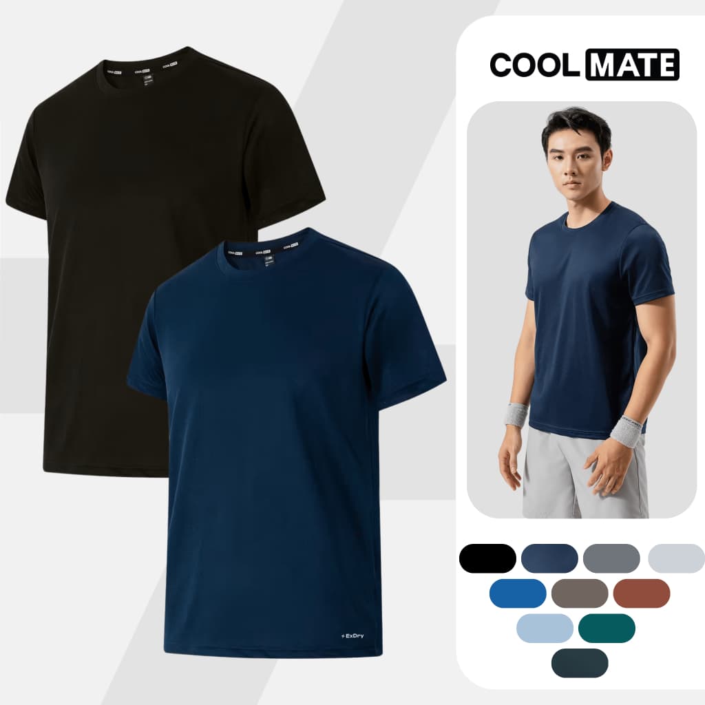 [GIÁ TỐT TRÊN LIVE]Combo 2 Áo thun nam thể thao tập Gym, Tennis, Pickleball Coolmate Basics thoải mái, thấm hút tốt