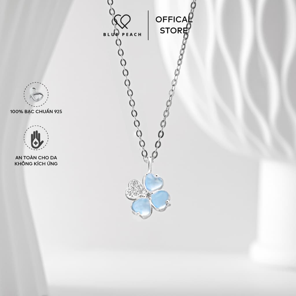 Dây Chuyền Bạc 925 Blue Peach DC Cỏ 4 Lá Tim Đá Moonstone V1 DC868 DC867 DC899