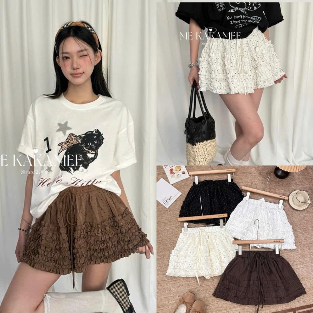 (NEW) Chân Váy chấm bi phối viền bèo Vintage Dáng Ngắn Có Quần Bảo Hộ 247store CVchambi1649