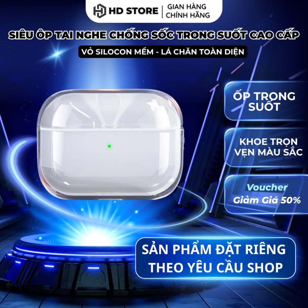 Vỏ ốp tai nghe trong suốt AP 1/2/3/Pro/Pro2 siêu trong suốt , chống sốc , chống xước