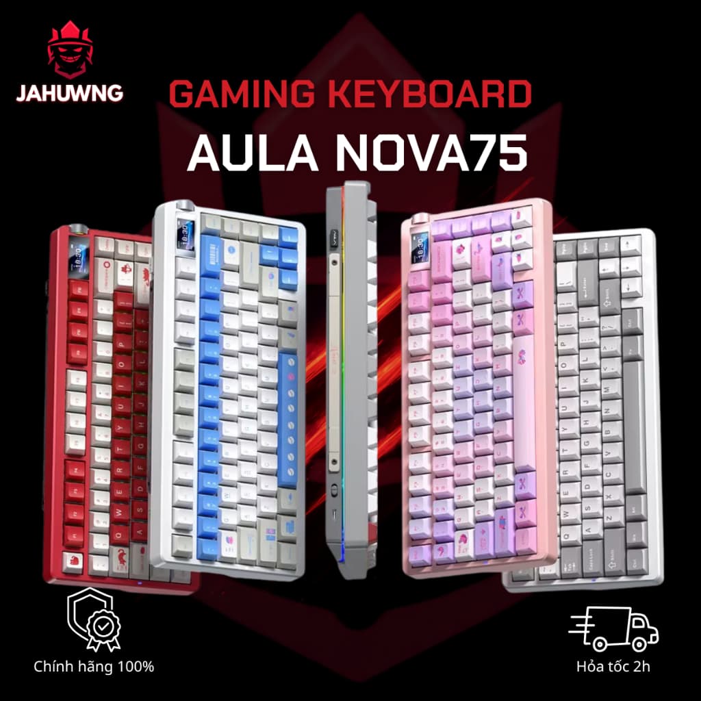 [Chính Hãng] Bàn Phím Cơ Không Dây Gaming AULA NOVA75 - 3 Mode -  TFT Screen - Núm xoay - Có Tạ
