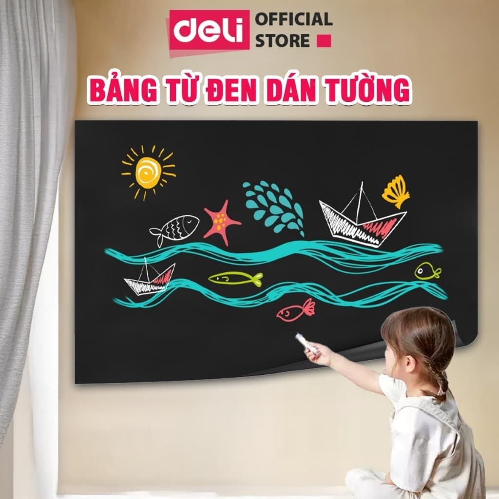 [VOUCHER 80K] Bảng Đen Dán Tường Deli Cao Cấp - Bảng Decal Viết Phấn Dễ Xóa Dùng Học Tập Văn Phòng Tran