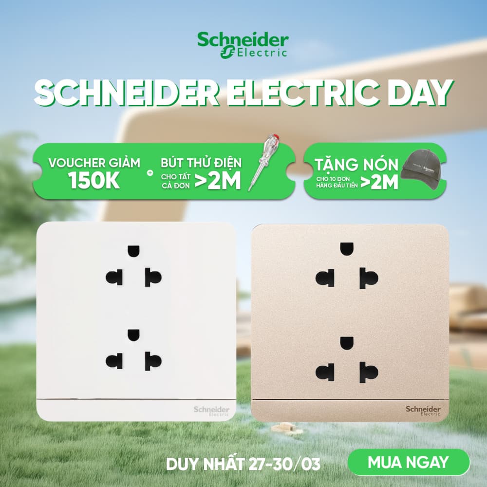 Bộ ổ cắm đôi 3 chấu vuông 16A dòng AvatarON - Schneider Electric - E83426UES2_WE_G19 E83426UES2_WG_G19