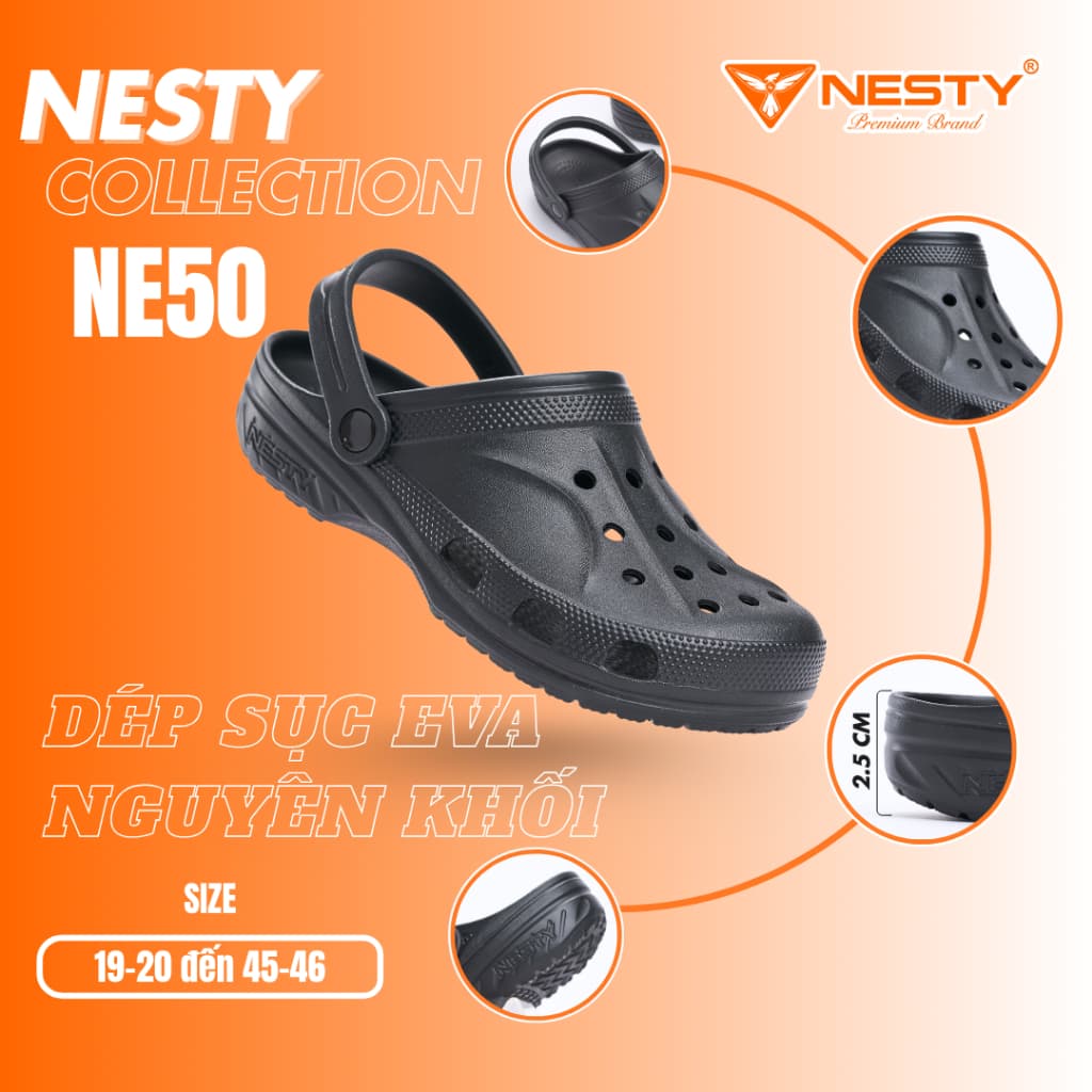 [NE50] [Tặng Charm] Dép Sục NESTY Không Thấm Nước, Nhẹ, Êm Chân 3cm Full Size Gia Đình ( KO1 )