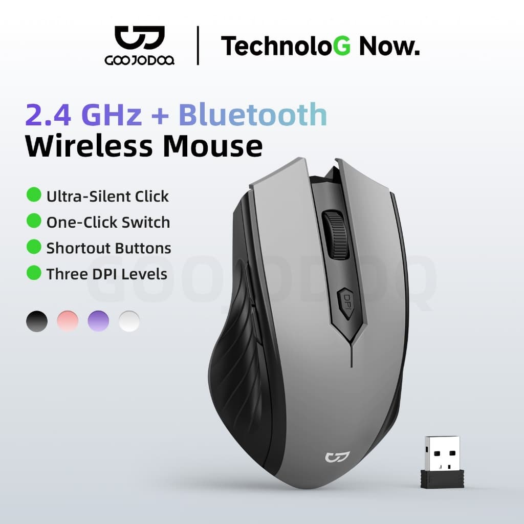 Chuột Không Dây GOOJODOQ 2 Chế Độ (2.4G+Bluetooth), Nút Êm, 3 DPI, Pin 500mAh Sạc Type-C