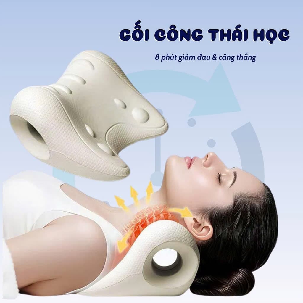 Gối Massage Cổ Gáy Tại Nhà Công Thái Học HPS Giúp Kéo Dãn Đốt Sống Cổ, Thư Giãn, Giảm Đau Mỏi Cổ Vai Gáy Hiệu Quả