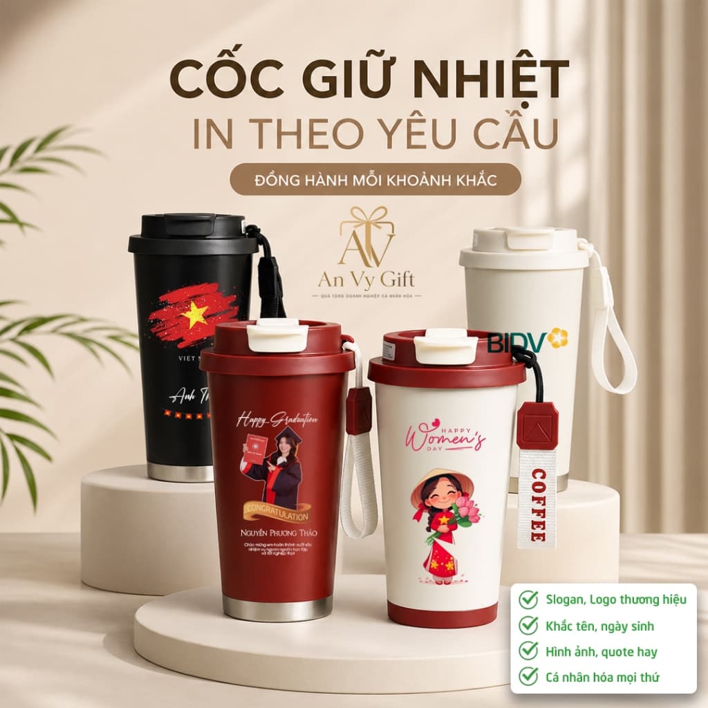 [Miễn Phí In Ấn] Cốc Giữ Nhiệt In Logo, Slogan, Tên, Hình Ảnh - Quà Tặng Sinh Nhật, Tốt Nghiệp - Quà Tặng Doanh Nghiệp