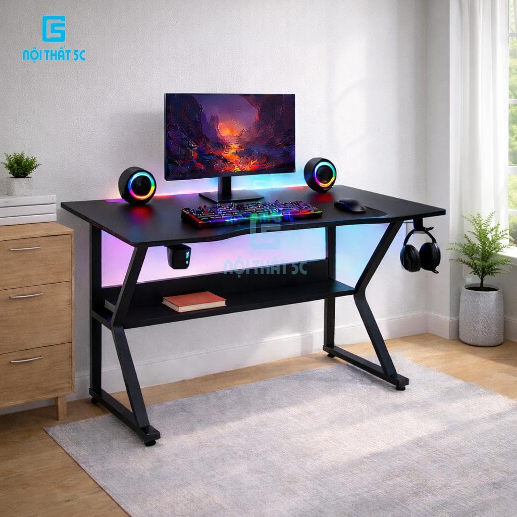 Bàn làm việc, bàn gaming độc đáo hiện đại,chân sắt hộp to, mặt gỗ MDF, nhiều phiên bản kèm PK Giá treo tai nghe, để cốc