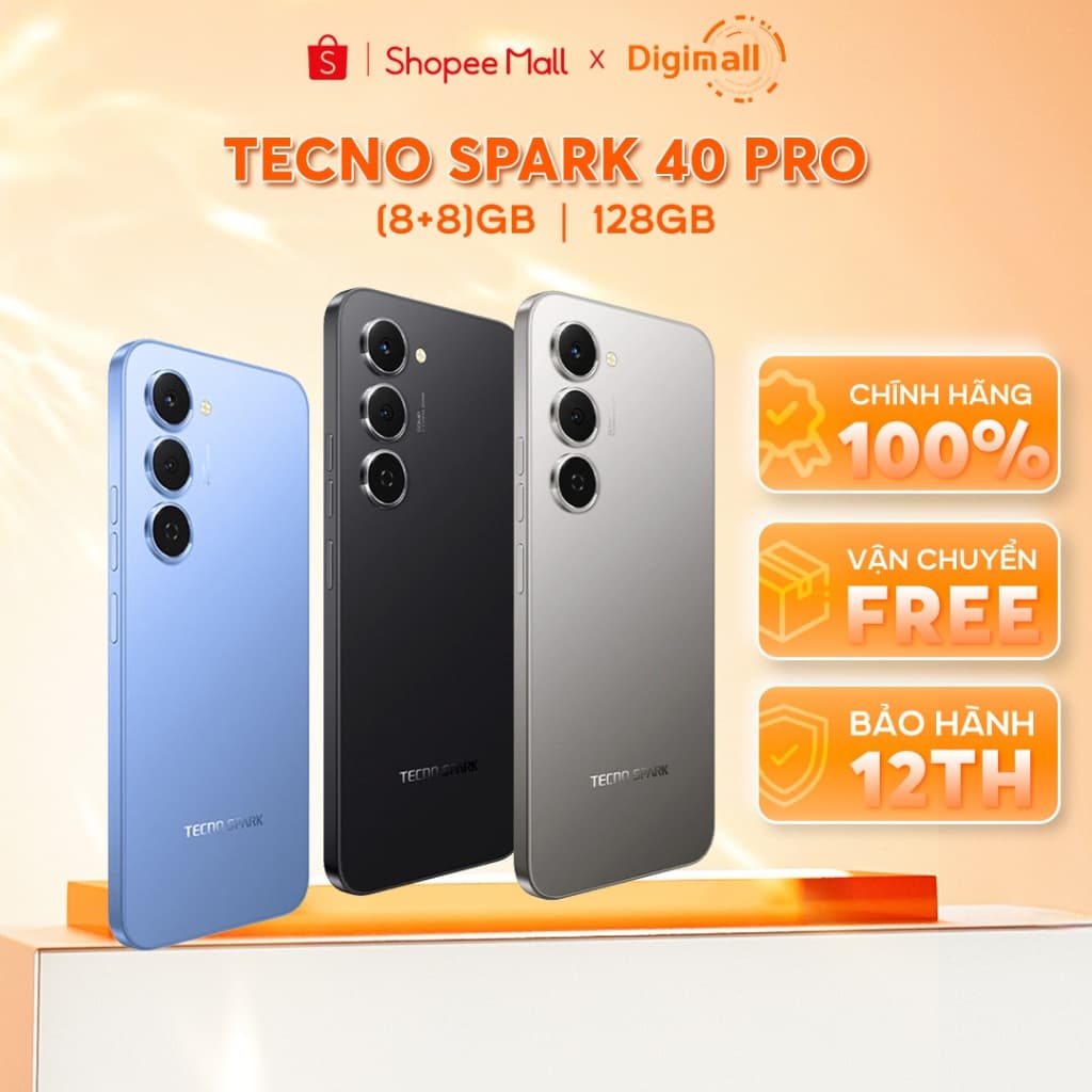 Điện thoại TECNO SPARK 40 PRO (8+8)GB/128GB Màn hình AMOLED 1.5K & 144Hz Mỏng 6.69mm 5200mAh sạc 45W