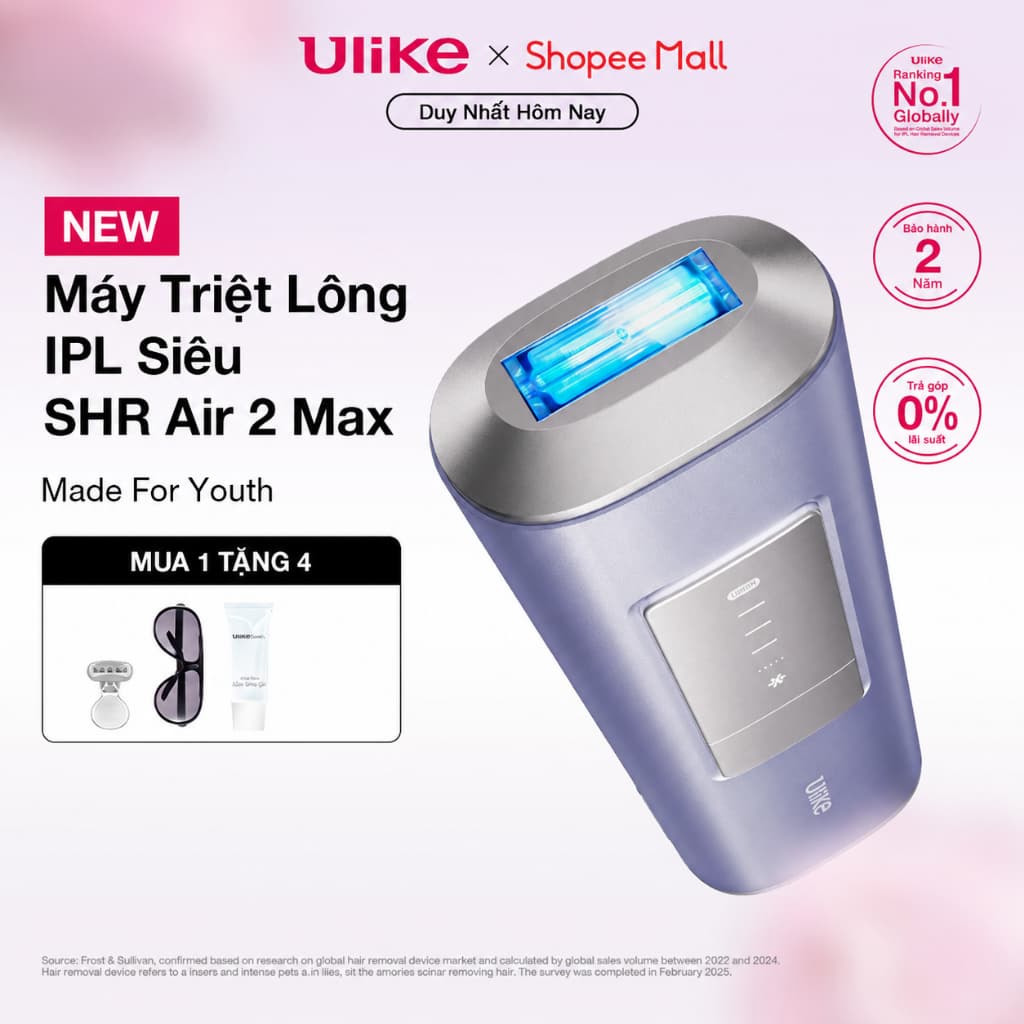 (New) Máy Triệt Lông Ulike Air 2 Max Tím Aurora-Công Nghệ IPL triệt lạnh bằng đá Sapphire &USHR