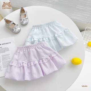 Váy Bé Gái COCANDY - Chân váy thô kẻ XANH form bí phối nơ V644