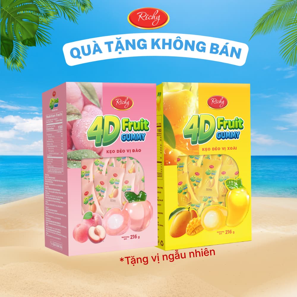 [QUÀ TẶNG KHÔNG BÁN] Kẹo Dẻo 4D Xoài/Đào Hộp 216g - Tặng Vị Ngẫu Nhiên