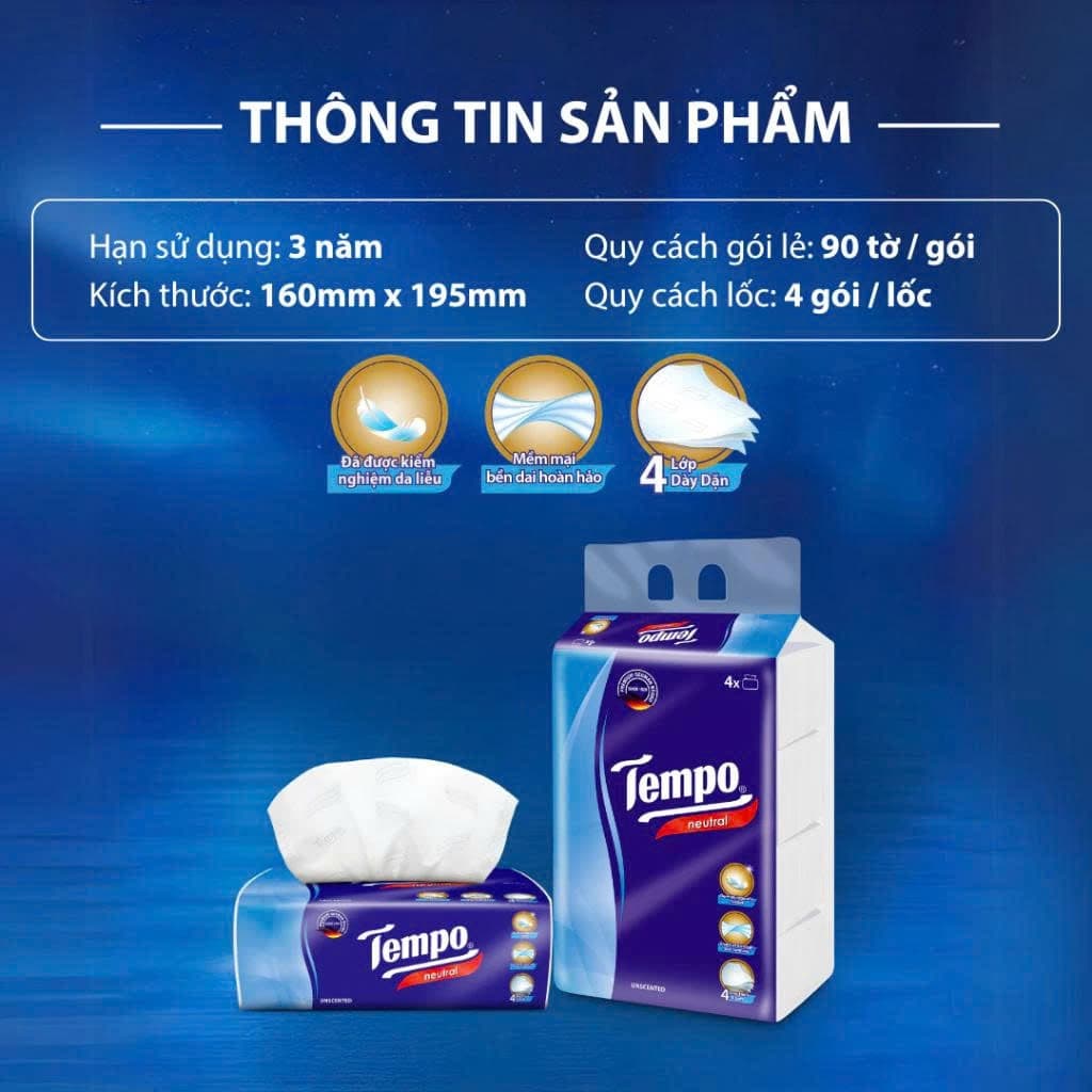 [SVIP - COMBO 5 LỐC] Khăn Giấy Rút Cao Cấp Tempo 4 Lớp Bền Dai - Thương Hiệu Đức (Lốc 4 gói) Bến Dai