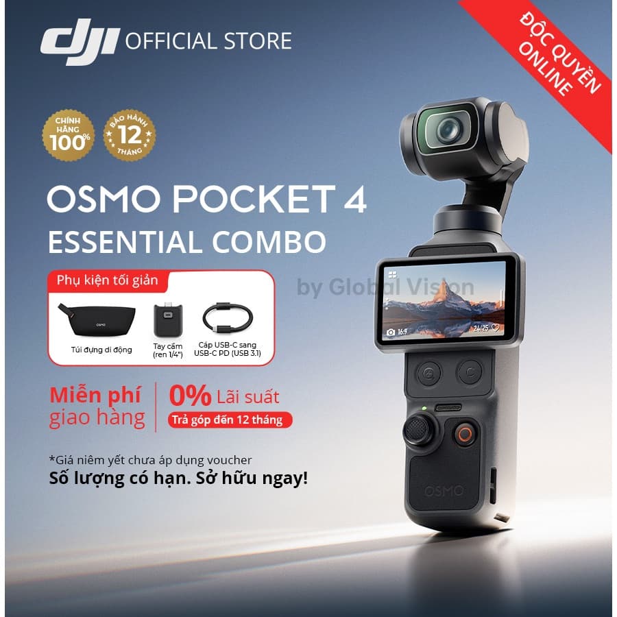 (Độc quyền Online) DJI Osmo Pocket 4 Essential Combo | Camera nhỏ gọn quay video 4K góc rộng