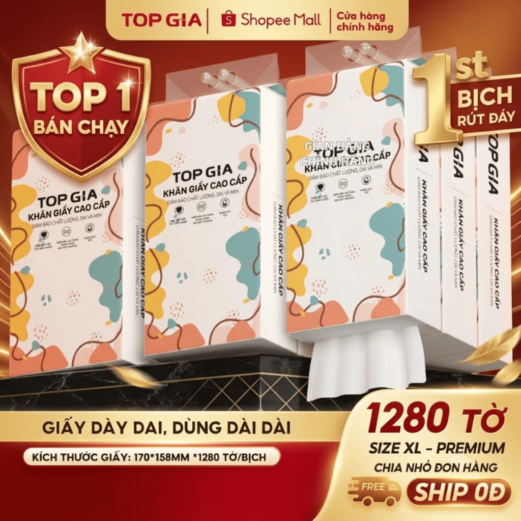 [SIZE TO BẢN CAO CẤP] Khăn giấy rút TOPGIA dạng bịch treo tường tiện lợi siêu dai mềm mịn