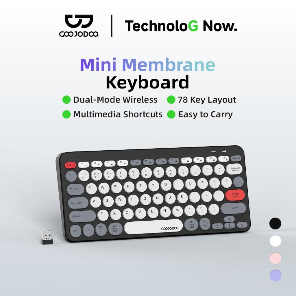 Bàn Phím Mini GOOJODOQ 78 Phím 2 Chế Độ Phím Màng Tròn Retro, Siêu Nhẹ 324g, Pin 300mAh Dùng 43 Giờ