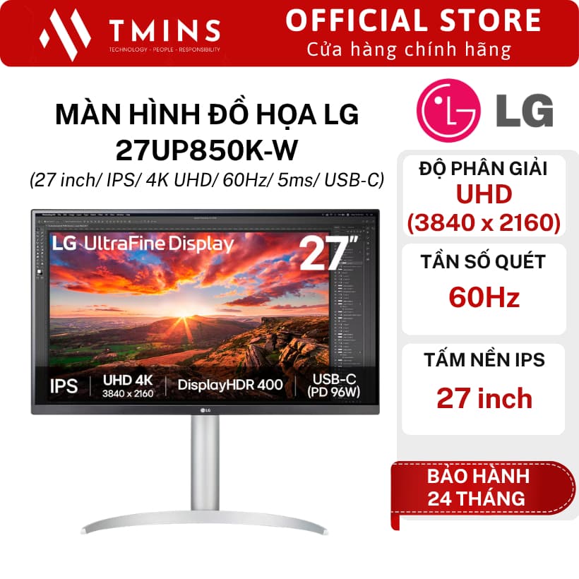 Màn hình đồ họa LG 27UP850K-W (27 inch/ IPS/ 4K UHD/ 60Hz/ 5ms/ USB-C) - Hàng chính hãng