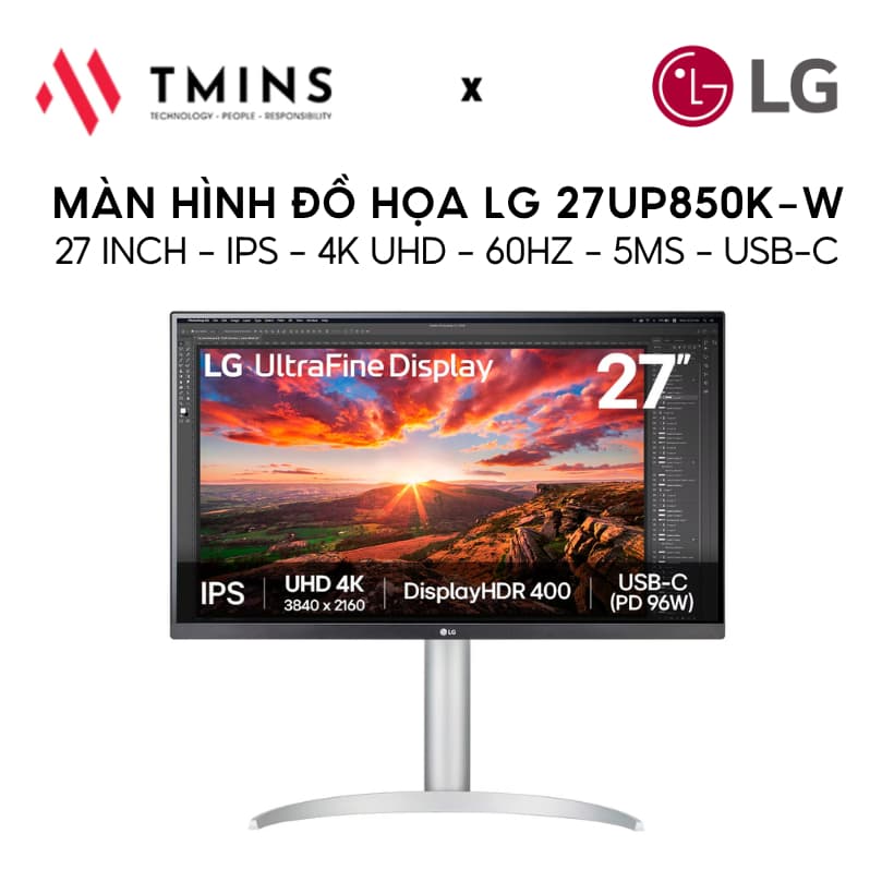 Màn hình đồ họa LG 27UP850K-W (27 inch, IPS, 4K UHD, 60Hz, 5ms, USB-C) - Hàng chính hãng