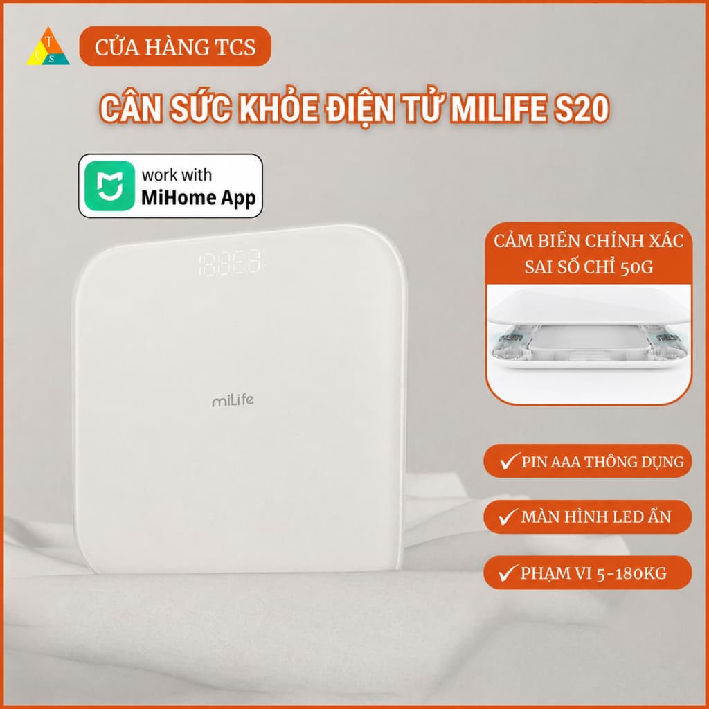 Cân điện tử sức khỏe S20/S20 Plus có kết nối app mihome miLife hỗ trợ cân đến 180kg