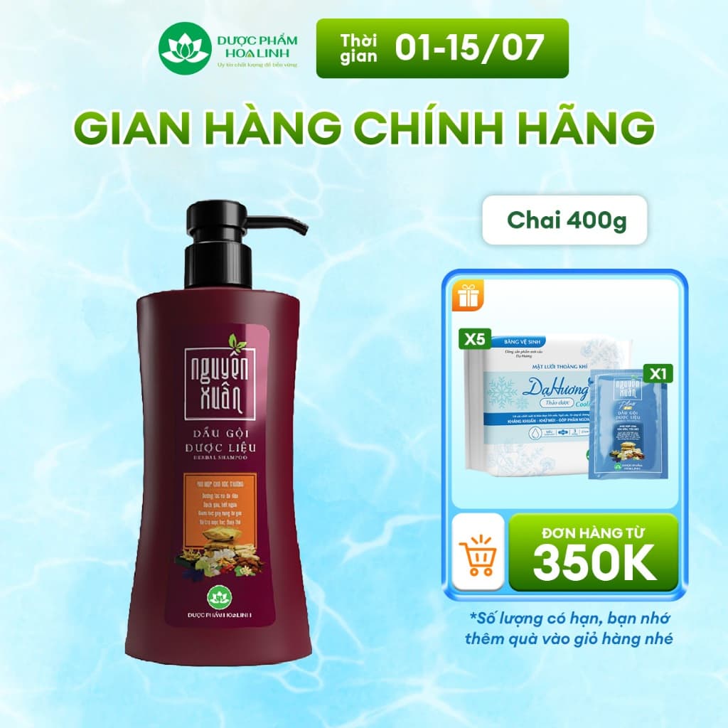 Dầu gội Dược liệu Nguyên Xuân nâu 365g  - Tặng thêm 35g giá không đổi - Dành cho tóc thường