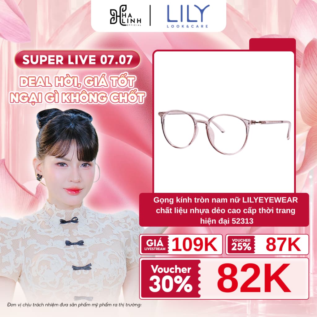 [Kính mắt Lily x Võ Hà Linh] Gọng kính tròn nam nữ LILYEYEWEAR chất liệu nhựa dẻo cao cấp thời trang hiện đại 52313