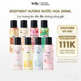 (MUA 2 GIẢM THÊM 111K) Xịt thơm body mist hương nước hoa Hella Beauty 250ml lưu hương lâu, an toàn cho da nhạy cảm