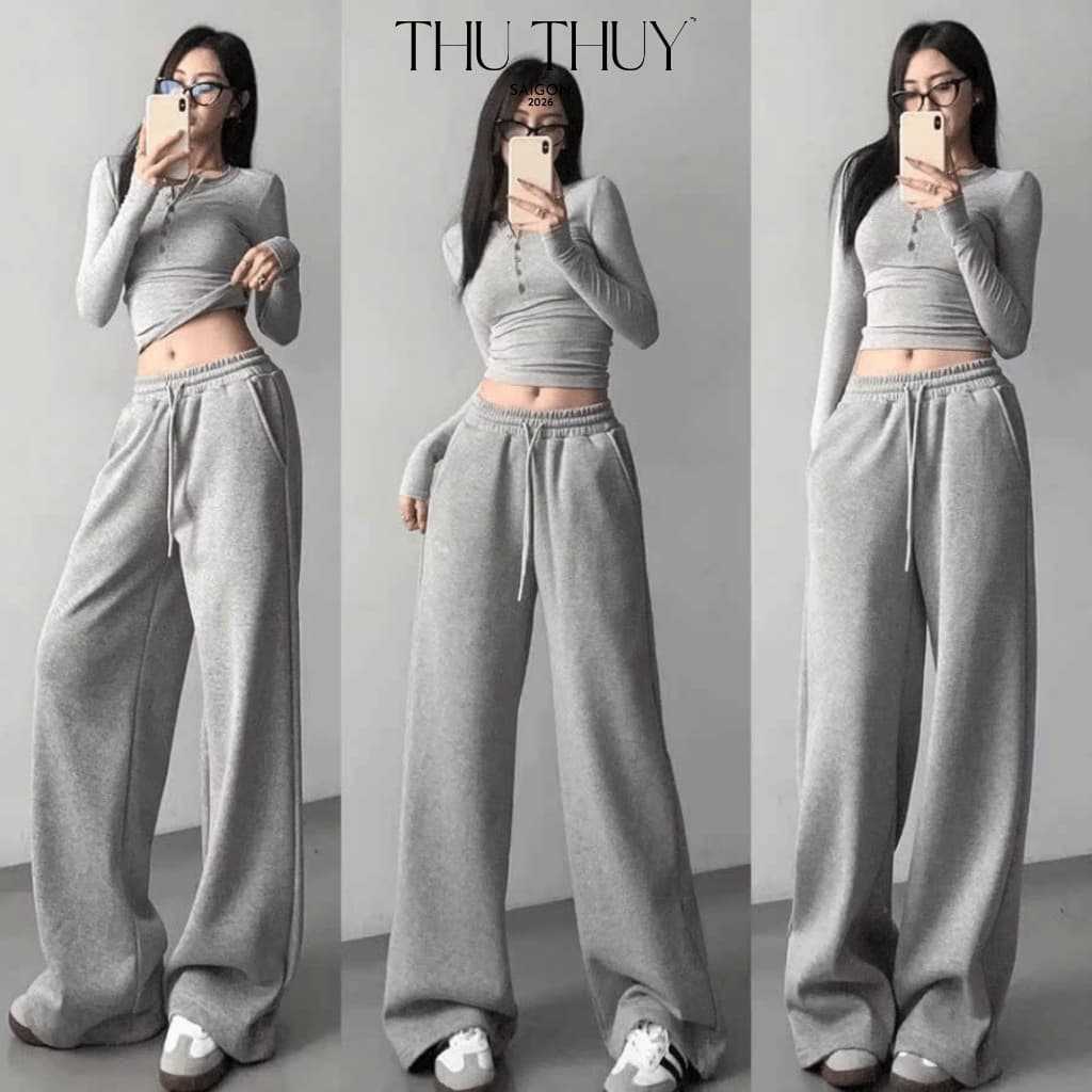 [SALE 25/6 GIẢM 30K] Quần Dài Suông Nữ Chất Nỉ Chân Cua Chun Eo Hack Dáng Dày Dặn Đứng Form Không Xù Lông
