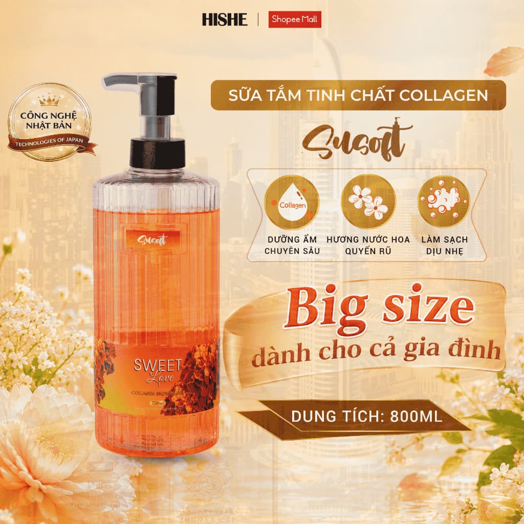 [ BIG SIZE 800ML] Sữa tắm Nước hoa Susoft hương SweetLove, Dubai dưỡng da ẩm mịn, lưu hương lâu 8H