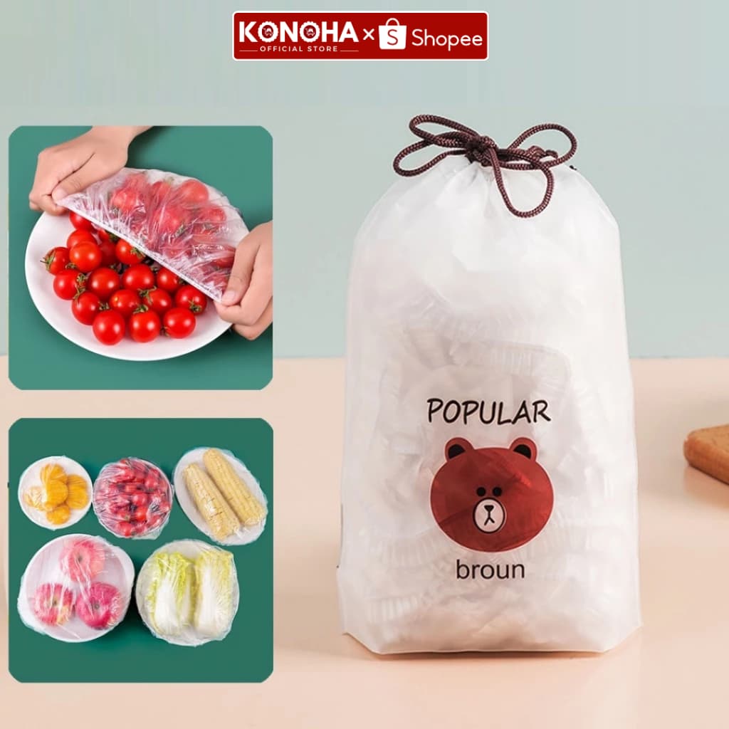 Màng Bọc Thực Phẩm KONOHA - Combo 5 Túi 500 Chiếc Có Chun Co Giãn Chùm Đầu Bảo Quản Thực Phẩm