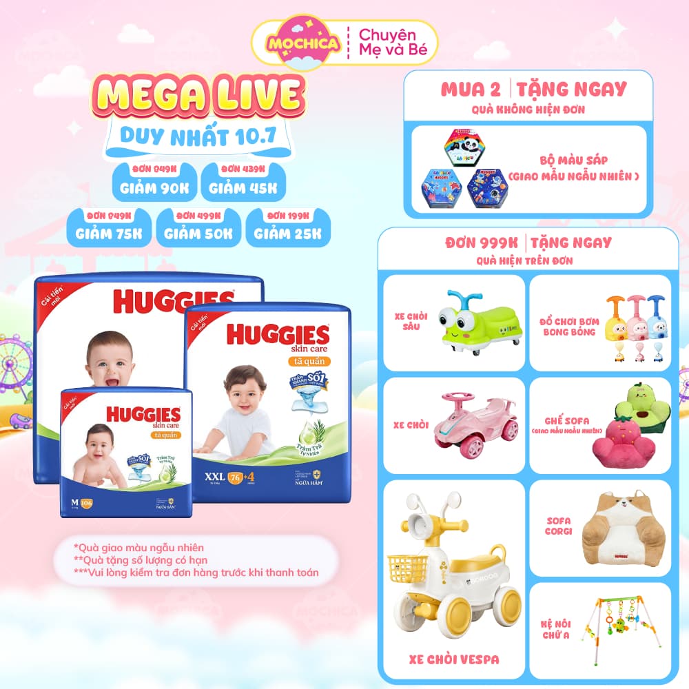 [Siêu nhiều miếng] Bỉm/Tã quần Huggies Tràm Trà Tự Nhiên SKINCARE thấm hút nhanh đủ size - Mochica
