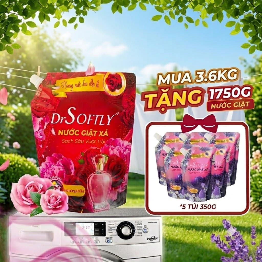 [ Tặng 1750G] Nước giặt xả DRSOFTLY 3.6 KG hương Lavender, Nước hoa diệu kì, mềm vải, lưu hương lâu
