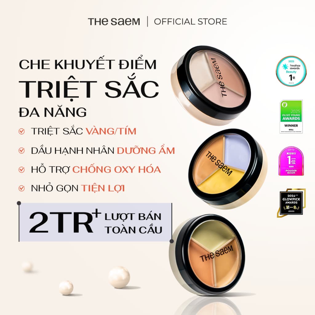 [THE SAEM] Che khuyết điểm triệt sắc che phủ cao Cover Perfection Triple Pot Concealer