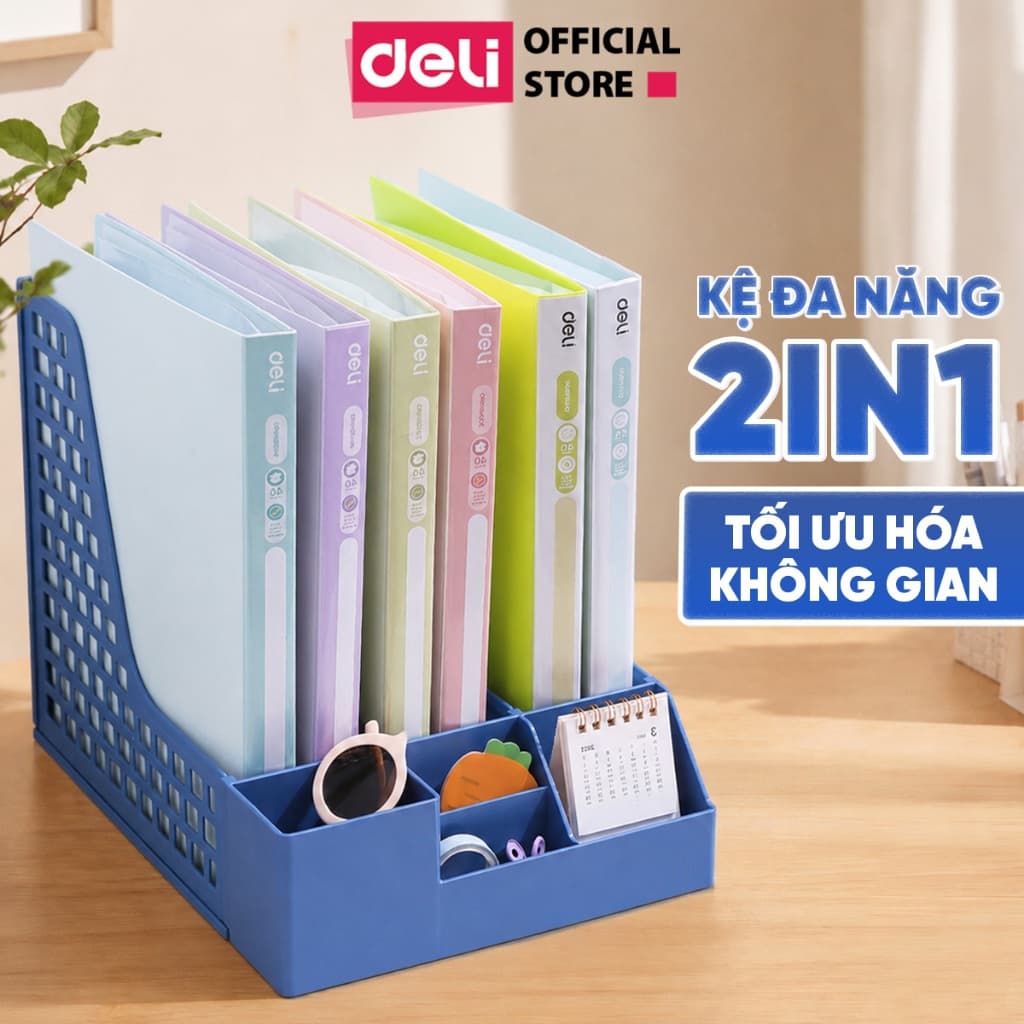 [SVIP] Giá Kệ Đựng Tài Liệu Văn Phòng Deli 3/4 Ngăn Kèm Khay Đựng Bút Đựng Sách Vở Để Bàn
