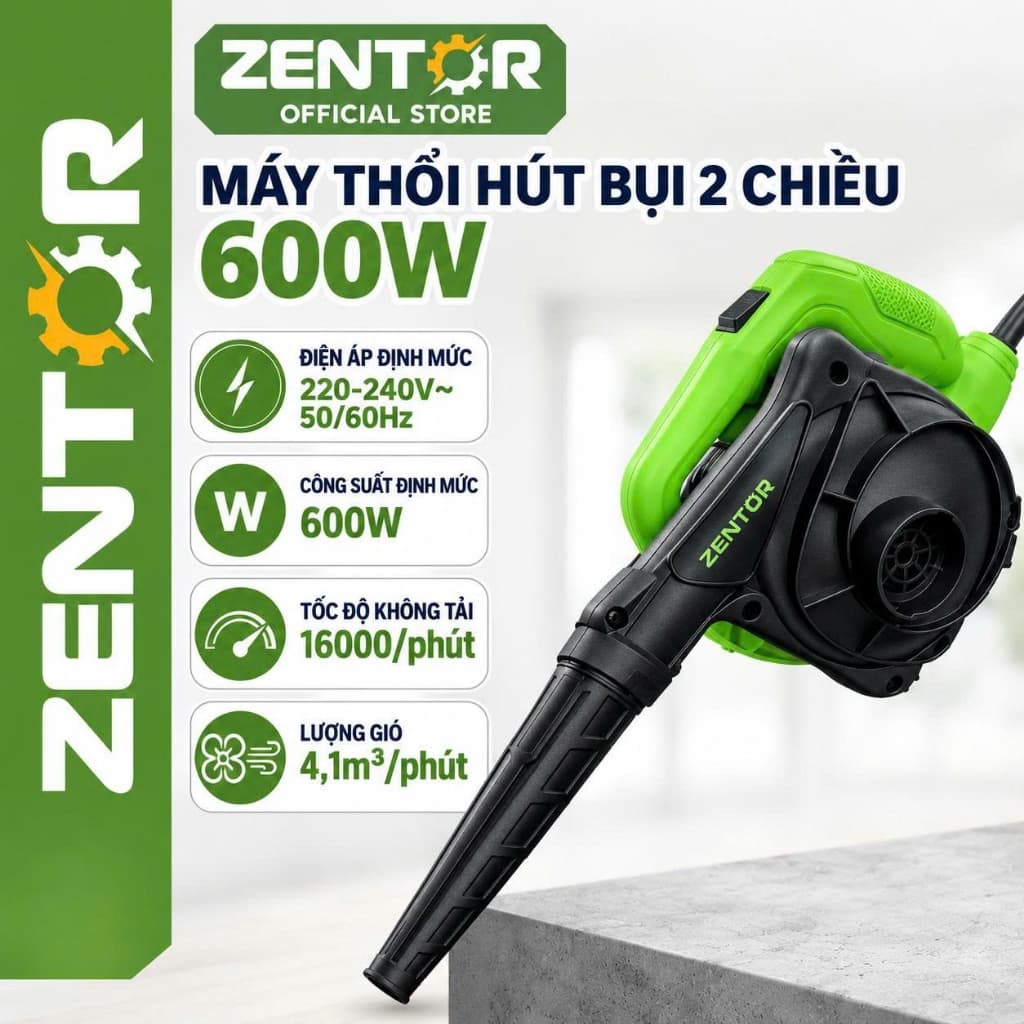 Máy thổi hút bụi cầm tay Zentor động cơ lõi đồng 600W 2 chế độ thổi và hút - Bảo hành 12 tháng - Lỗi 1 đổi 1