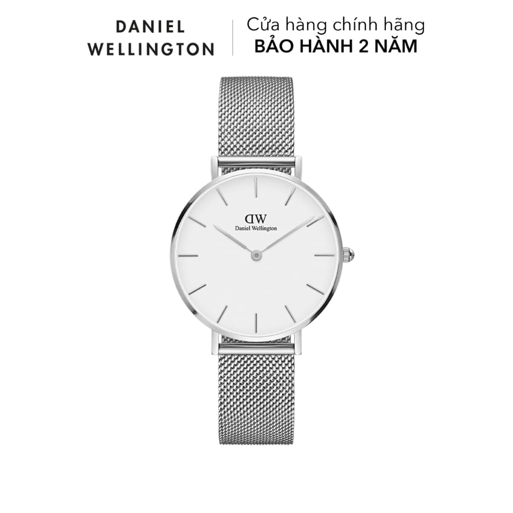 Đồng hồ Daniel Wellington dây lưới thép - Petite Sterling S White Mặt Trắng Vỏ Bạc - 24, 28, 32, 36mm