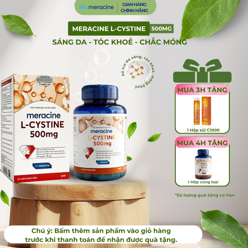 [LIVE KOL] Viên Uống Meracine L-Cystine Giúp Sáng Da, Hỗ Trợ Giảm nám, Giảm Mụn, Rụng Tóc, Giảm Gãy Móng Lọ 60 Viên