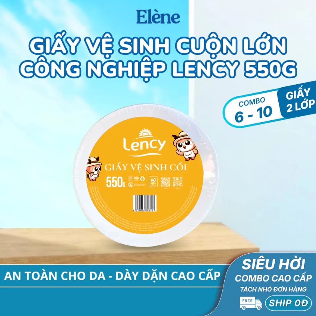 [TOP VALUE] Giấy Vệ Sinh Cuộn Lớn Công Nghiệp Lency - Elene 550 Gram - 2 Lớp, Mềm Mịn, Có Lõi (COMBO 6/10)