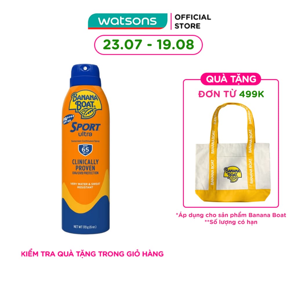 Xịt Chống Nắng Banana Boat Sport Ultra Sunscreen Continuous Spray SPF65 PA++++ 170g