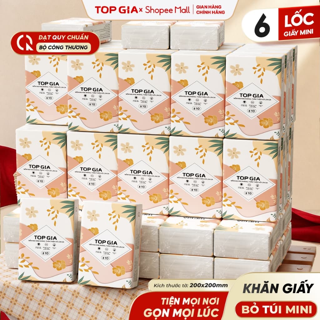 [480 LẦN RÚT ] 6 Lốc Giấy mini Tiểu Hạ tiện lợi, nhỏ gọn 4 lớp TOPGIA, chất giấy dai dùng cho mọi loại da