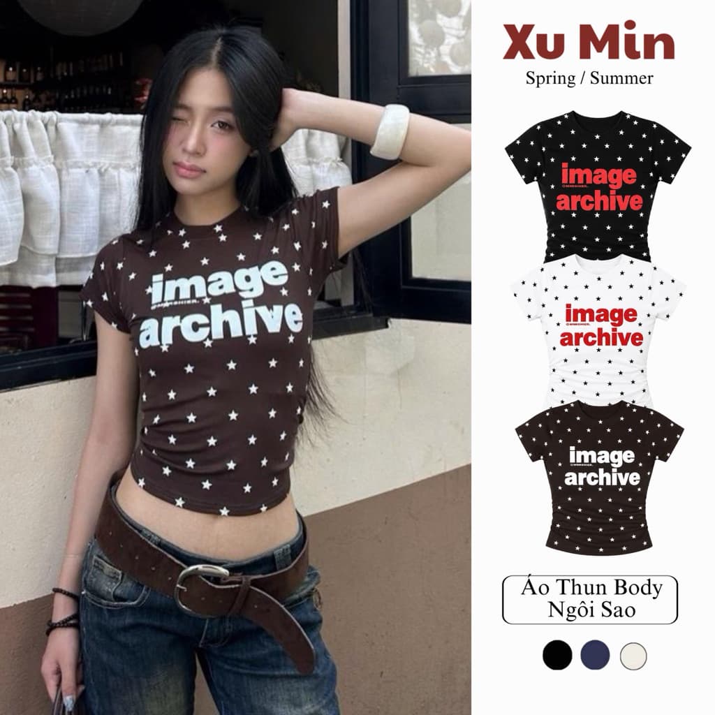 Áo Thun Xu Min Min Dáng Body Ngôi Sao In Chữ " Image"