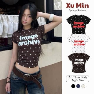 Áo Thun Xu Min Min Dáng Body Ngôi Sao In Chữ " Image"