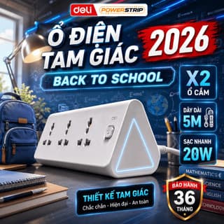[BÁN CHẠY] Ổ Điện Đa Năng Deli, Ổ Cắm Tam Giác Tích Hợp USB và TypeC, Cổng Sạc Nhanh PD 20W Thông Minh