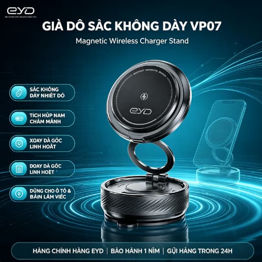 EYD VP07 Giá đỡ điện thoại từ tính hỗ trợ sạc không dây HP có thiết kế cốc hút chân không, xoay 360°