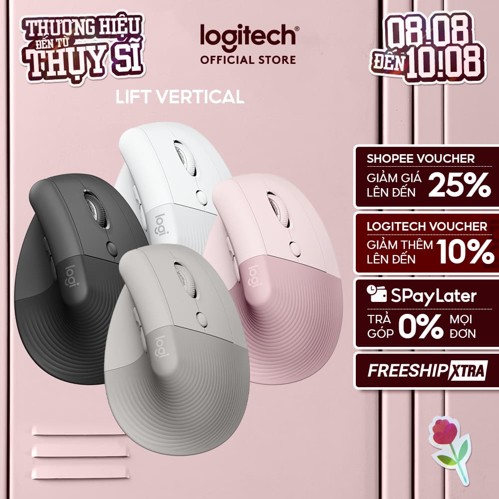 Chuột công thái học không dây Logitech Lift Vertical - Bluetooth | USB, giảm ồn, Win/ Mac