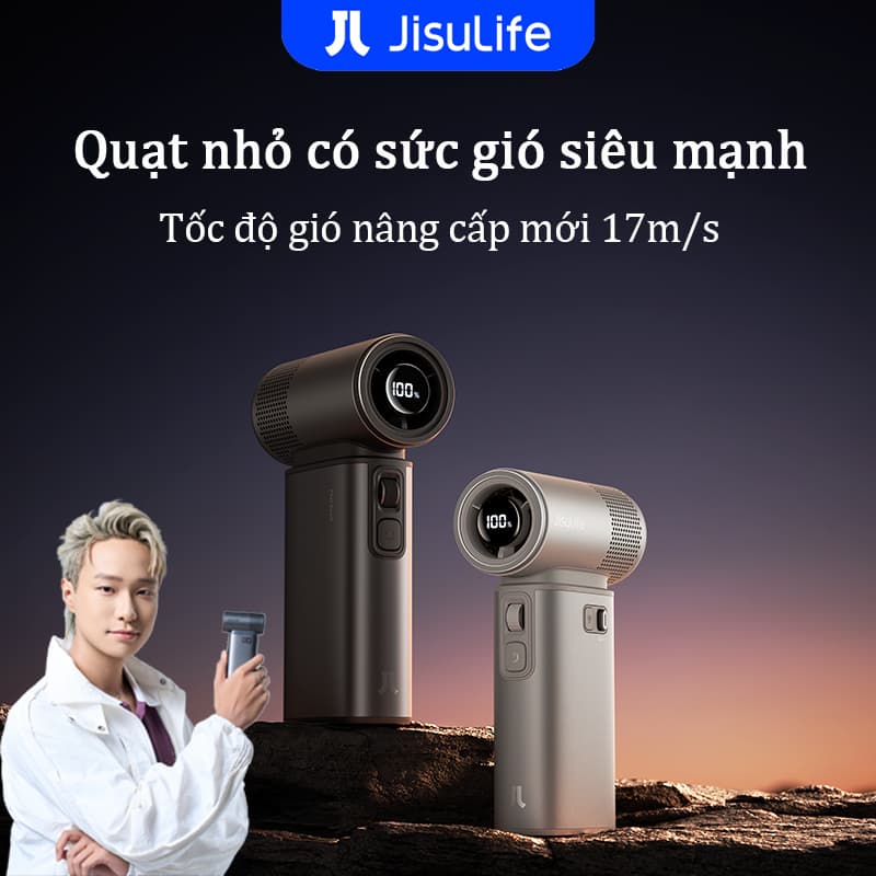 Quạt cầm tay JisuLife Ultra2 đa năng, pin 9000mAh bền, 100 cấp gió mạnh, đèn pin, sạc dự phòng, cắm trại ngoài trời