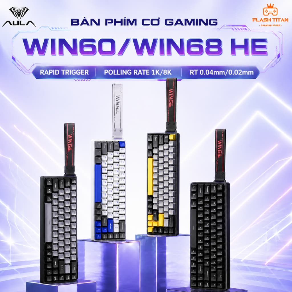 Bàn Phím Cơ Gaming AULA WIN68 HE - WIN60 HE Có Rapid Trigger Polling Rate 8k - Độ Trễ Thấp - Phù Hợp Chơi Game FPS