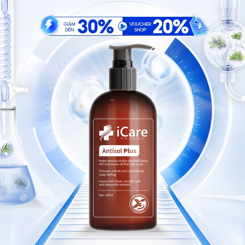 Dầu Gội Sạch Gàu Antisol Plus iCare Pharma Chai 300ml | Sạch Gàu Da Đầu – Giúp Da Đầu Thông Thoáng – Dịu Nhẹ